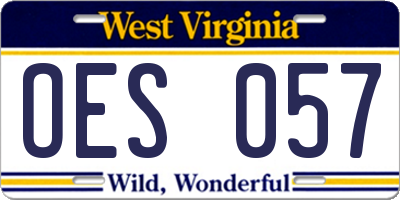 WV license plate OES057