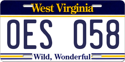 WV license plate OES058