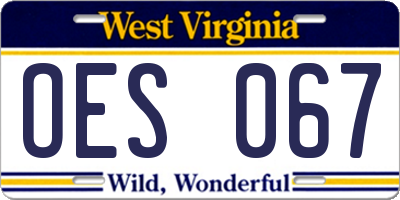 WV license plate OES067