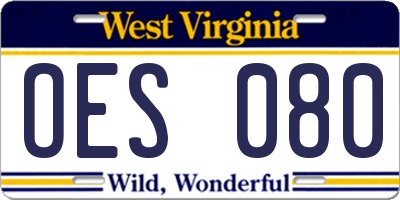 WV license plate OES080
