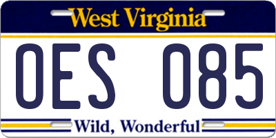 WV license plate OES085