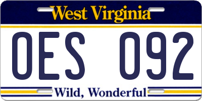 WV license plate OES092