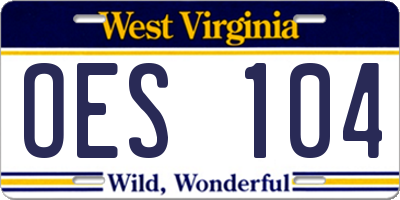 WV license plate OES104