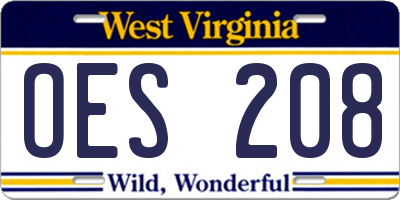 WV license plate OES208