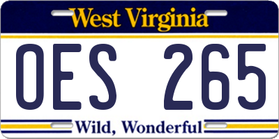 WV license plate OES265