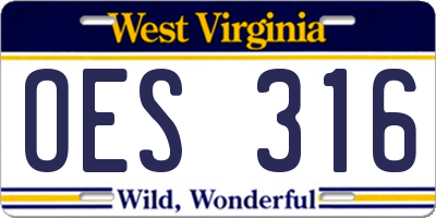 WV license plate OES316