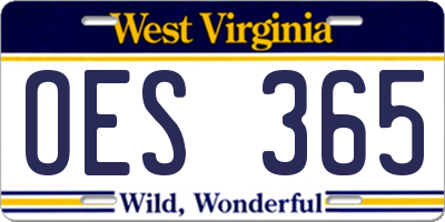 WV license plate OES365