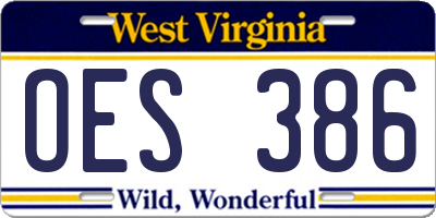 WV license plate OES386
