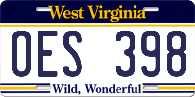 WV license plate OES398