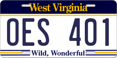 WV license plate OES401