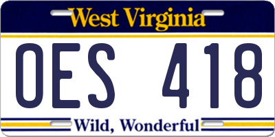 WV license plate OES418