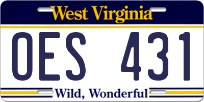 WV license plate OES431