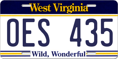 WV license plate OES435