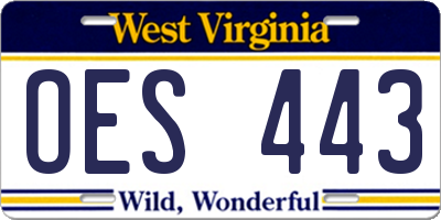 WV license plate OES443