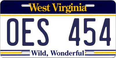 WV license plate OES454