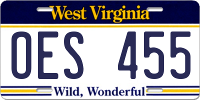 WV license plate OES455