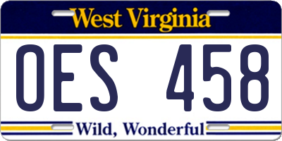 WV license plate OES458