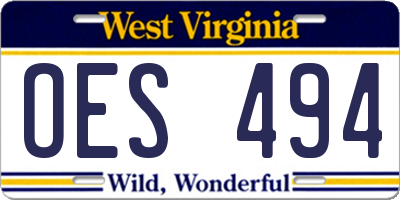 WV license plate OES494