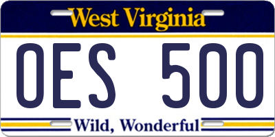 WV license plate OES500