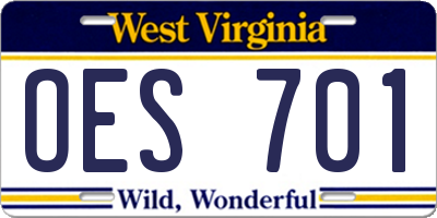WV license plate OES701