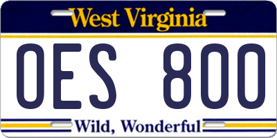 WV license plate OES800