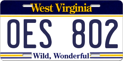 WV license plate OES802