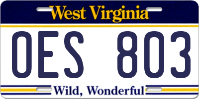 WV license plate OES803