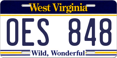 WV license plate OES848
