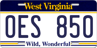 WV license plate OES850