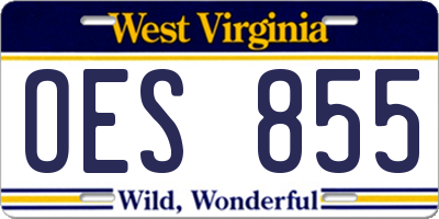 WV license plate OES855
