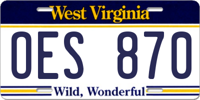 WV license plate OES870