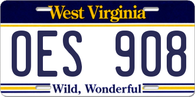 WV license plate OES908