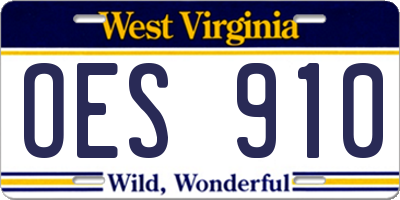 WV license plate OES910