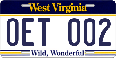 WV license plate OET002