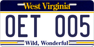 WV license plate OET005