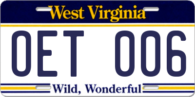 WV license plate OET006
