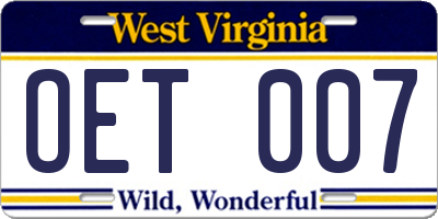 WV license plate OET007