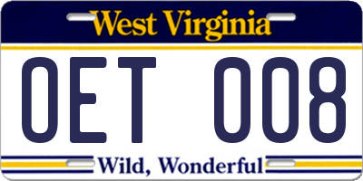 WV license plate OET008