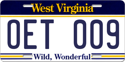 WV license plate OET009