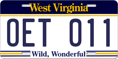 WV license plate OET011