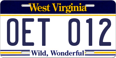 WV license plate OET012
