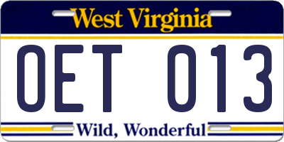 WV license plate OET013