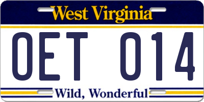WV license plate OET014