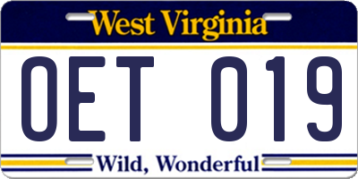 WV license plate OET019