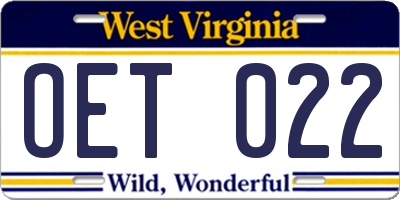 WV license plate OET022