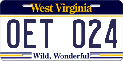 WV license plate OET024