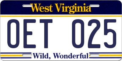 WV license plate OET025