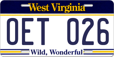 WV license plate OET026