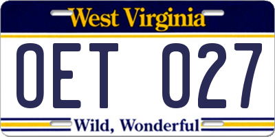WV license plate OET027
