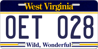WV license plate OET028